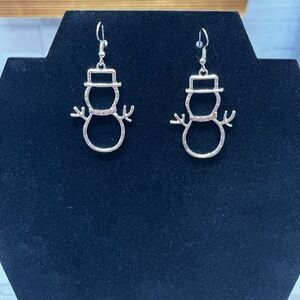 Silver Tone Snowman Earrings